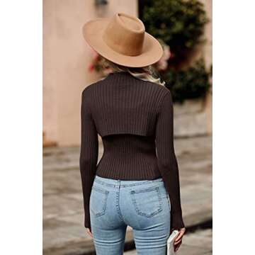 PRETTYGARDEN Women's 2025 Fashion Fall Clothes 2 Piece Cutout Tops Long Sleeve Mock Neck Rib Knit Winter Pullover Sweater (Coffee,Small)
