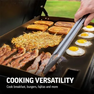 Char-Griller® Flat Iron 3-Burner Propane Gas Flat-Top Griddle with Steel Griddle Top, Hinged Lid and Wind Guards, 520 Cooking Square Inches in Black, Model 8428