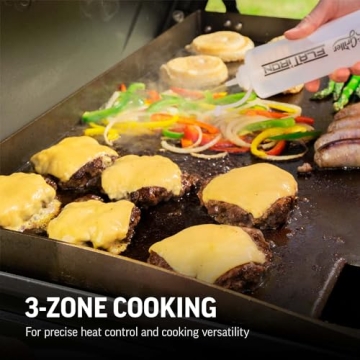 Char-Griller® Flat Iron 3-Burner Propane Gas Flat-Top Griddle with Steel Griddle Top, Hinged Lid and Wind Guards, 520 Cooking Square Inches in Black, Model 8428