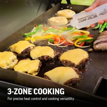 Char-Griller® Flat Iron 3-Burner Propane Gas Flat-Top Griddle with Steel Griddle Top, Hinged Lid and Wind Guards, 520 Cooking Square Inches in Black, Model 8428