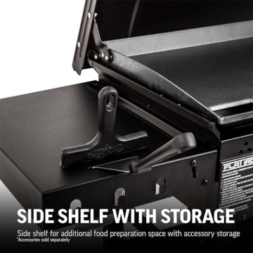 Char-Griller® Flat Iron 3-Burner Propane Gas Flat-Top Griddle with Steel Griddle Top, Hinged Lid and Wind Guards, 520 Cooking Square Inches in Black, Model 8428