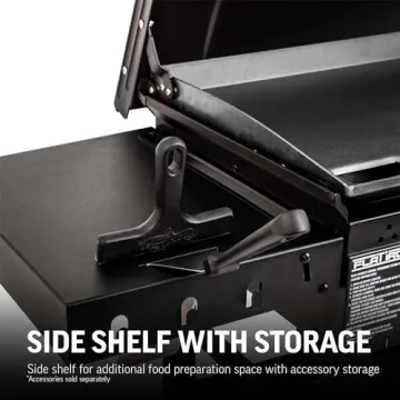 Char-Griller® Flat Iron 3-Burner Propane Gas Flat-Top Griddle with Steel Griddle Top, Hinged Lid and Wind Guards, 520 Cooking Square Inches in Black, Model 8428