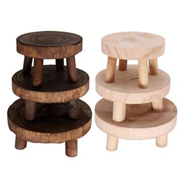fineshelf Plant Stand, Natural Wooden Stool, Modern Round Plant Holder for Displaying Cakes, Plants, Candles, Decor