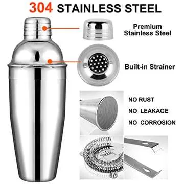 Cocktail Shaker Set Bartender Kit: 10-Piece Premium Stainless Steel Martini Shaker Set with Bamboo Stand Includes a 25 oz Shaker to Make Mixing Wonderful