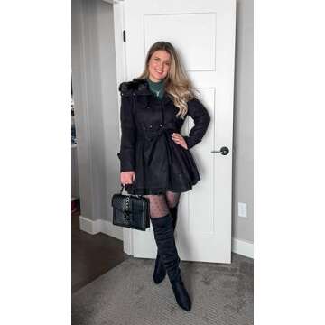 Zeagoo Women's Fashion Faux Fur Lapel Double-breasted Thick Wool Trench Coat Jacket, Black ,Large