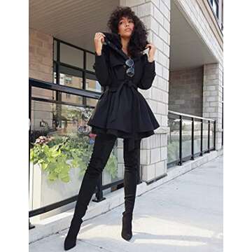 Zeagoo Women's Fashion Faux Fur Lapel Double-breasted Thick Wool Trench Coat Jacket, Black ,Large