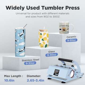 OIIEE 30OZ Tumbler Heat Press Machine 110V Auto Timer Cup Mug Heat Press Machine for 9 OZ 11 OZ 15 OZ 16 OZ 20 OZ 30 OZ Sublimation Straight Tumbler Bottles,Ceramic Mugs,Glass Cans Heat Transfer Print