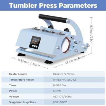 OIIEE 30OZ Tumbler Heat Press Machine 110V Auto Timer Cup Mug Heat Press Machine for 9 OZ 11 OZ 15 OZ 16 OZ 20 OZ 30 OZ Sublimation Straight Tumbler Bottles,Ceramic Mugs,Glass Cans Heat Transfer Print