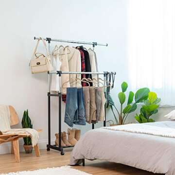 IRIS USA Adjustable Portable Double-Rod Clothes Rack