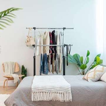IRIS USA Adjustable Portable Double-Rod Clothes Rack