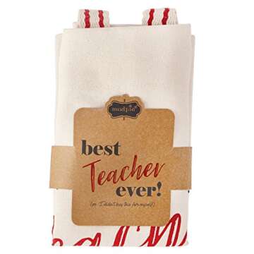 Mud Pie Best Teacher Ever Tote Bag, One Size, Off White