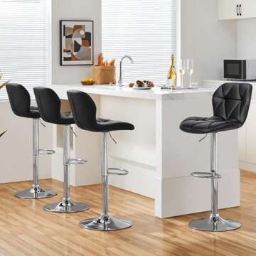 Yaheetech Bar Stools Set of 4, Adjustable PU Leather Swivel Barstools, Modern Counter Stools with Ba...