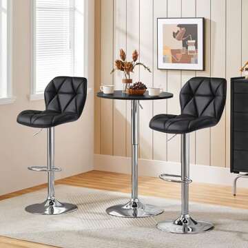 Yaheetech Bar Stools Set of 4, Adjustable PU Leather Swivel Barstools, Modern Counter Stools with Back and Footrest, Counter Height Barstools for Bar, Kitchen, Dining Room, Black