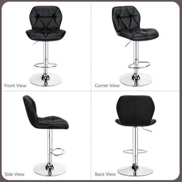 Yaheetech Bar Stools Set of 4, Adjustable PU Leather Swivel Barstools, Modern Counter Stools with Back and Footrest, Counter Height Barstools for Bar, Kitchen, Dining Room, Black