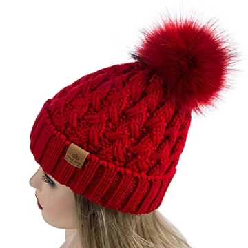 PAGE ONE Women's Chunky Cable Knit Pompom Hat.