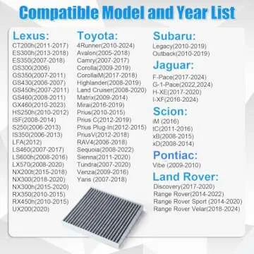 SINGARO Cabin Air Filter with Activated Carbon, CP285, CF10285, Compatible with Toyota 4 Runner, Camry, Corolla, Highlander, RAV4, Sienna, Tundra, Subaru Outback, Lexus ES, GS, GX, IS, LS, RX+ More
