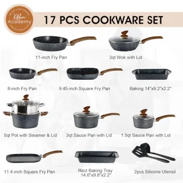 Kitchen Academy 17-Piece Non-Stick Cookware Set for Healthy Cooking