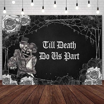 AIBIIN 7x5ft Halloween Till Death Do Us Part Backdrop Spooky Skull Gothic Wedding Party Decorations ...