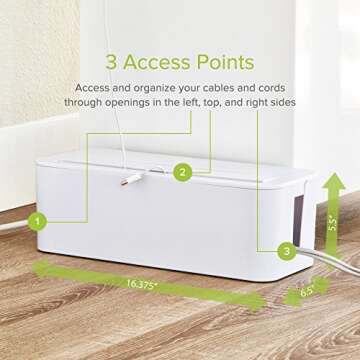 UT Wire In-Box Extra Large Cable Organizing Management Box for Under Desk Surge Protector Concealer White