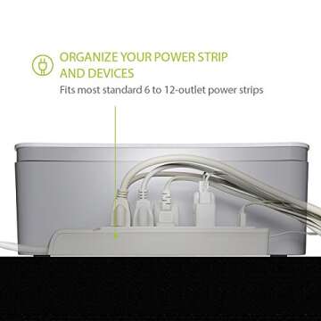 UT Wire In-Box Extra Large Cable Organizing Management Box for Under Desk Surge Protector Concealer White