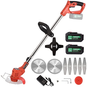 Cordless Brush Cutter Battery Powered with 3 Function Blades and 2 Batteries