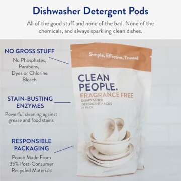 The Clean People Dishwasher Pods - Cuts Grease & Rinses Sparkling Clean - Residue-Free - Phosphate Free Dishwashing Pods - Lemon, 60 Pack