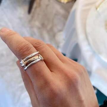 IQIC Two Tone Ring for Women Gold Silver Interlocking Ring Stacking Link Connected Rings Statement T...