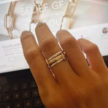 IQIC Two Tone Ring for Women Gold Silver Interlocking Ring Stacking Link Connected Rings Statement Thick Ring Twisted Mixed Metal Ring Maximalist Jewelry (Size9)