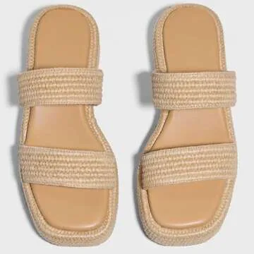Erocalli Platform Wedge Sandal for Women Brown Espadrille Sandals Summer Beach Raffia Comfortable Cute Open Toe Dressy Party Outdoor Two Straps