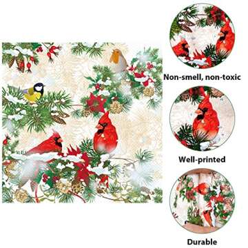 50pcs Christmas Cardinal Guest Napkins 3 Ply Disposable Paper Pack Red Cardinal Bird Paper Luncheon Dinner Hand Napkins Cardinals Birthday Party Decor Bird Party Supplies