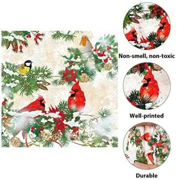 Elegant 50pcs Christmas Cardinal Napkins for Parties