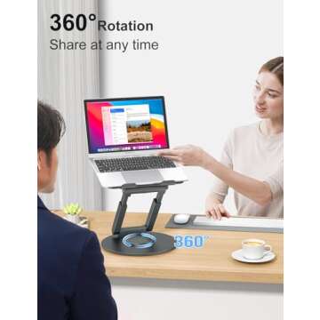 tounee Telescopic Laptop Stand for Desk with 360° Swivel Base, Sit to Stand, Height Adjustable, Por...