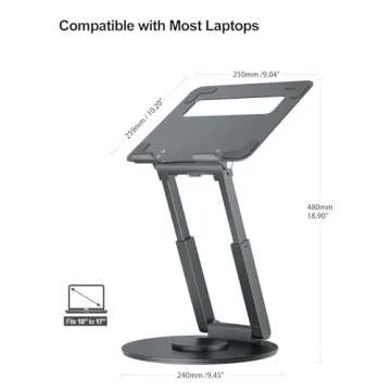 tounee Telescopic Laptop Stand for Desk with 360° Swivel Base, Sit to Stand, Height Adjustable, Portable Riser Holder for Good Posture, Compatible with MacBook Pro, All Laptops 10-17"-Gray