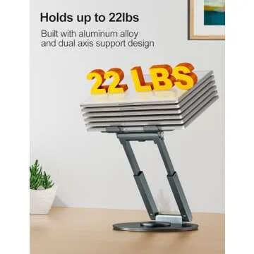tounee Telescopic Laptop Stand for Desk with 360° Swivel Base, Sit to Stand, Height Adjustable, Portable Riser Holder for Good Posture, Compatible with MacBook Pro, All Laptops 10-17"-Gray