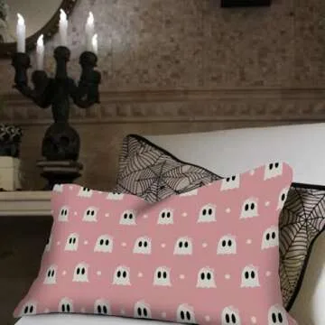 AACORS Halloween Pillow Cover 12X20 Inch Ghost with Bow Polka Dots Decoration Holiday Farmhouse Pillow Case Decor for Home Sofa Couch (Pink) AA235-12