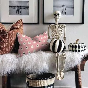 AACORS Halloween Pillow Cover 12X20 Inch Ghost with Bow Polka Dots Decoration Holiday Farmhouse Pillow Case Decor for Home Sofa Couch (Pink) AA235-12