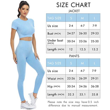PINKSAVIOR Workout Sets for Women Two Piece Outfits Seamless High Waist Leggings Yoga Crop Tops Athletic Sports Gym Sets(P005M-Light blue