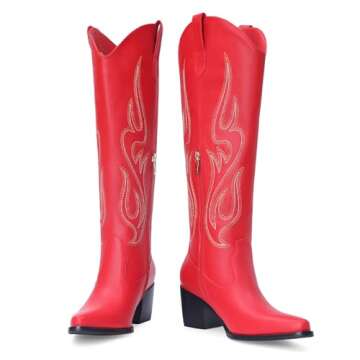 Pasuot Red Cowboy Boots for Women - Stylish and Comfortable