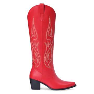 Pasuot Red Cowboy Boots for Women - Stylish and Comfortable