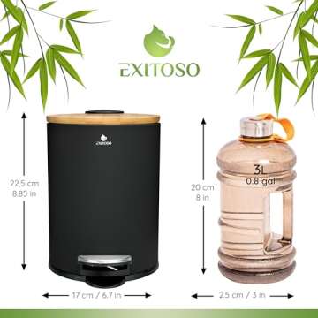 Exitoso Mini Trash Can with Lid - 3L / 0.8Gal - Small Trash Can with Lid for Bathroom - Black Bathro...