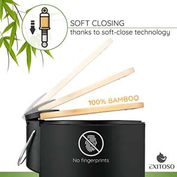 Exitoso Mini Trash Can with Lid - 3L / 0.8Gal - Small Trash Can with Lid for Bathroom - Black Bathroom Trash Can - Stainless Steel Bathroom Garbage Can with Lid - Black Trash Can Bathroom with Lid