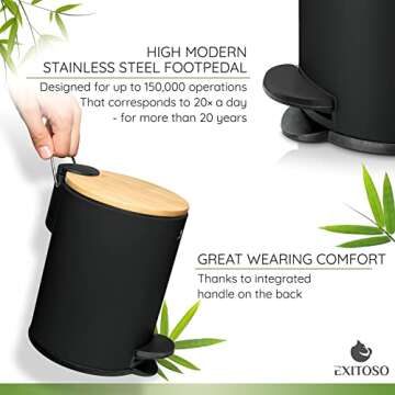Exitoso Mini Trash Can with Lid - 3L / 0.8Gal - Small Trash Can with Lid for Bathroom - Black Bathroom Trash Can - Stainless Steel Bathroom Garbage Can with Lid - Black Trash Can Bathroom with Lid