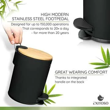 Exitoso Mini Trash Can with Lid - 3L / 0.8Gal - Small Trash Can with Lid for Bathroom - Black Bathroom Trash Can - Stainless Steel Bathroom Garbage Can with Lid - Black Trash Can Bathroom with Lid