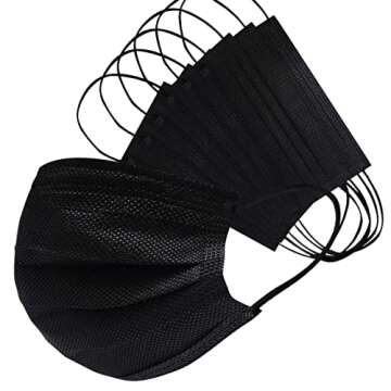 Biwisy 50pcs 3-Ply Disposable Face Mask Breathable Black Masks of 50 PCS Black