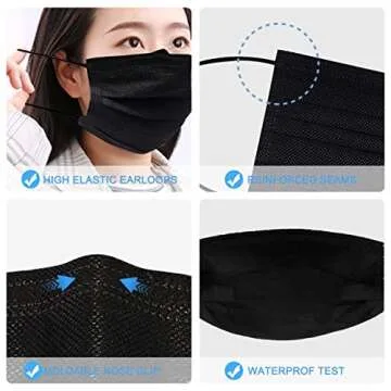 Biwisy 50pcs 3-Ply Disposable Face Mask Breathable Black Masks of 50 PCS Black