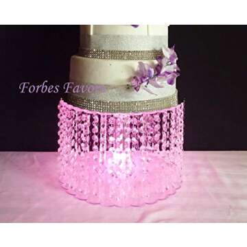 Forbes Favors ™ Single Acrylic Crystal Chain Chandelier Cake Stand With Battery LED Lights for Wed...