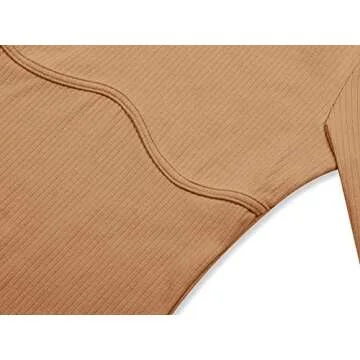 Women’s Fashion Crew Neck Long Sleeve Underbust Detailing Fitted T Shirts Knit Ribbed Bodysuits Leotards Tops Brown 2X-Large