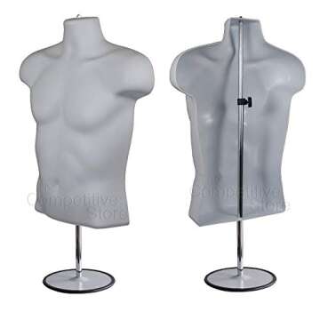 Mannequin Torso Set, Male + Female Dress Form Hollow Back Body Tshirt Display, w/Metal Stand for Counter Top by EZ-Mannequins for Craft Shows, Photos or Design, Easy to Assemble and Store, S-M Sizes