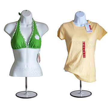 Mannequin Torso Set, Male + Female Dress Form Hollow Back Body Tshirt Display, w/Metal Stand for Counter Top by EZ-Mannequins for Craft Shows, Photos or Design, Easy to Assemble and Store, S-M Sizes