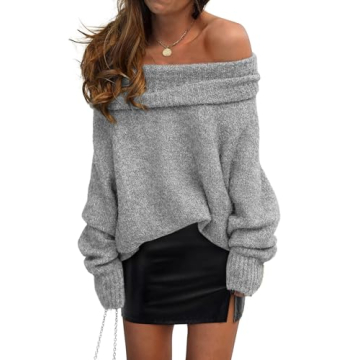 PRETTYGARDEN Women's Off The Shoulder Long Sleeve Sweater - Cozy & Stylish Pullover (Rust, Small)